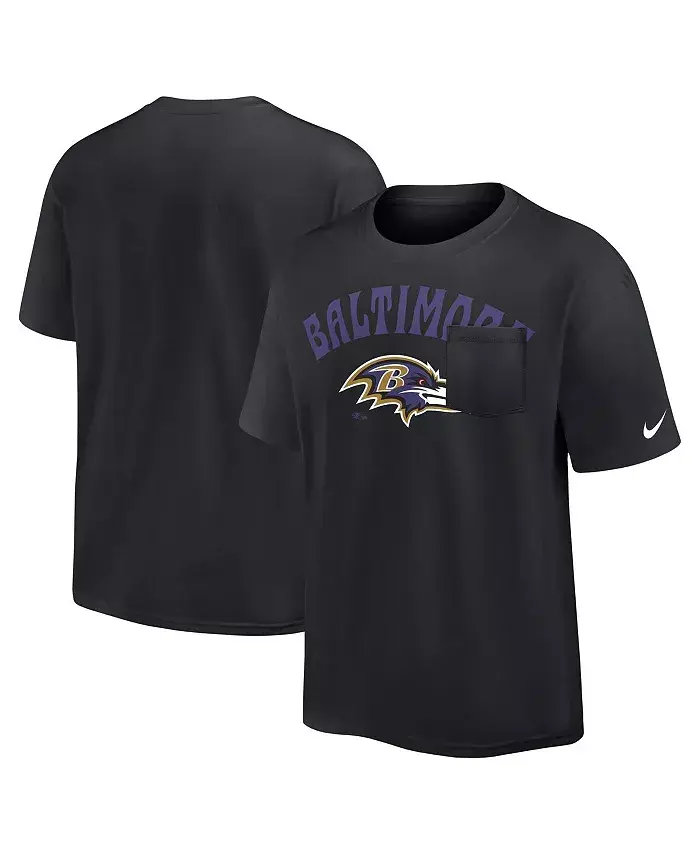 

Мужская черная футболка Baltimore Ravens Rewind Heavy Max 90 с карманом Nike