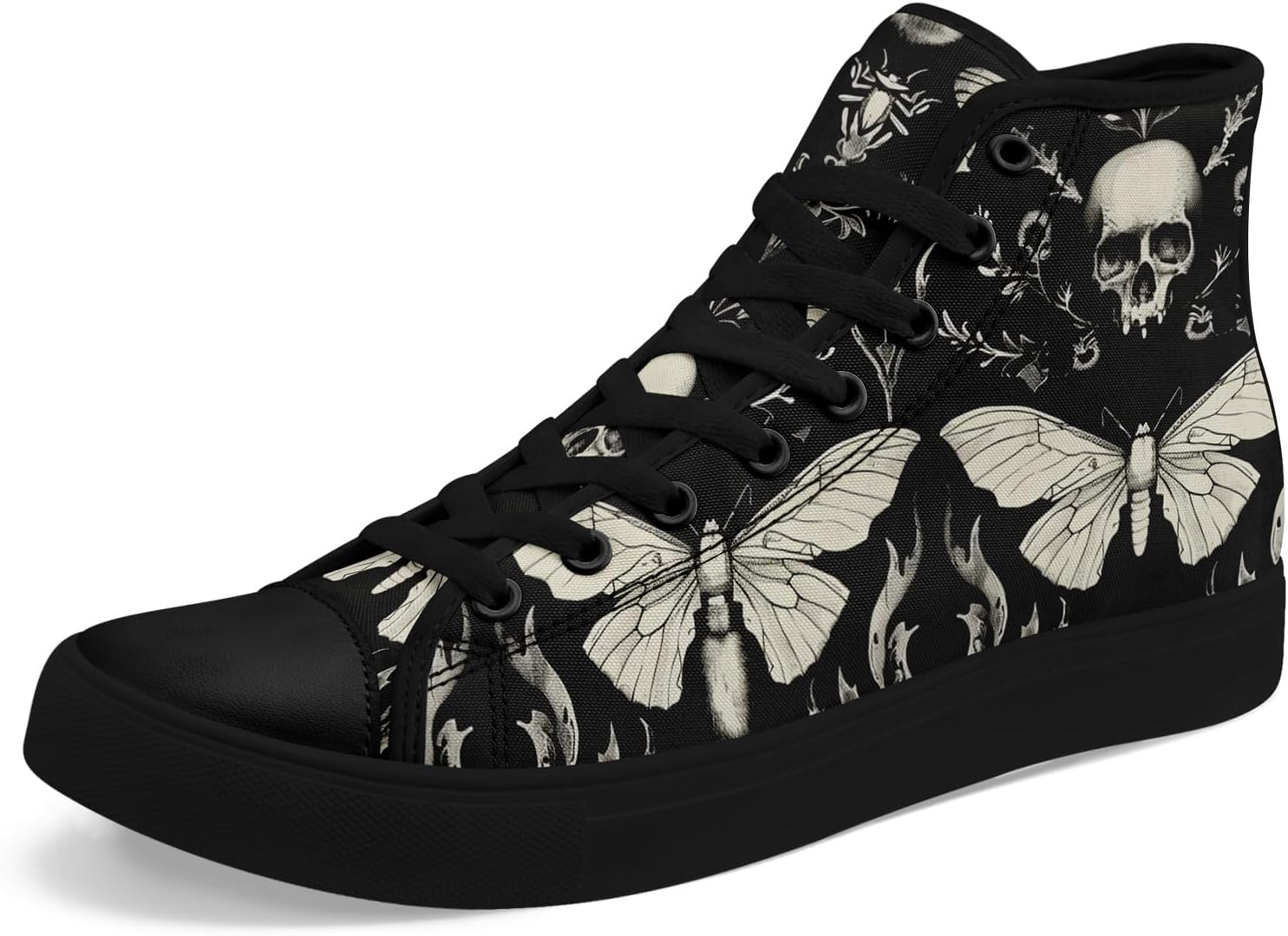 

Женские и мужские винтажные высокие кеды с цветочным принтом на тканевой основе, темный стиль, коттеджкор, шнуровка, повседневная обувь, модные кроссовки для уличного стиля Coolcustomize, белый