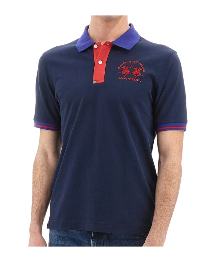

Рубашка-Поло с короткими рукавами и пуговицами. La Martina, синий