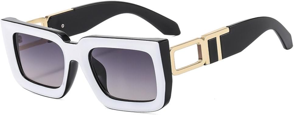 

Модные квадратные солнцезащитные очки для женщин и мужчин в стиле ретро с двухцветной оправой, трендовые солнцезащитные очки с защитой от УФ-излучения UV400 MTZJH, Black White Grey