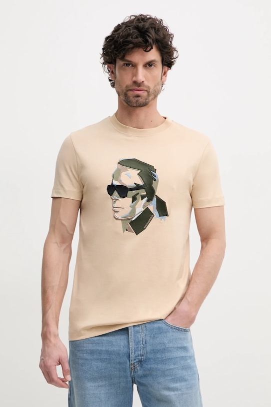 

Хлопковая футболка Karl Lagerfeld, бежевый