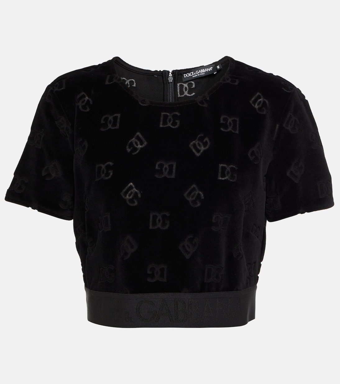 

Укороченный топ из хлопкового бархата с логотипом Dolce&Gabbana, Nero