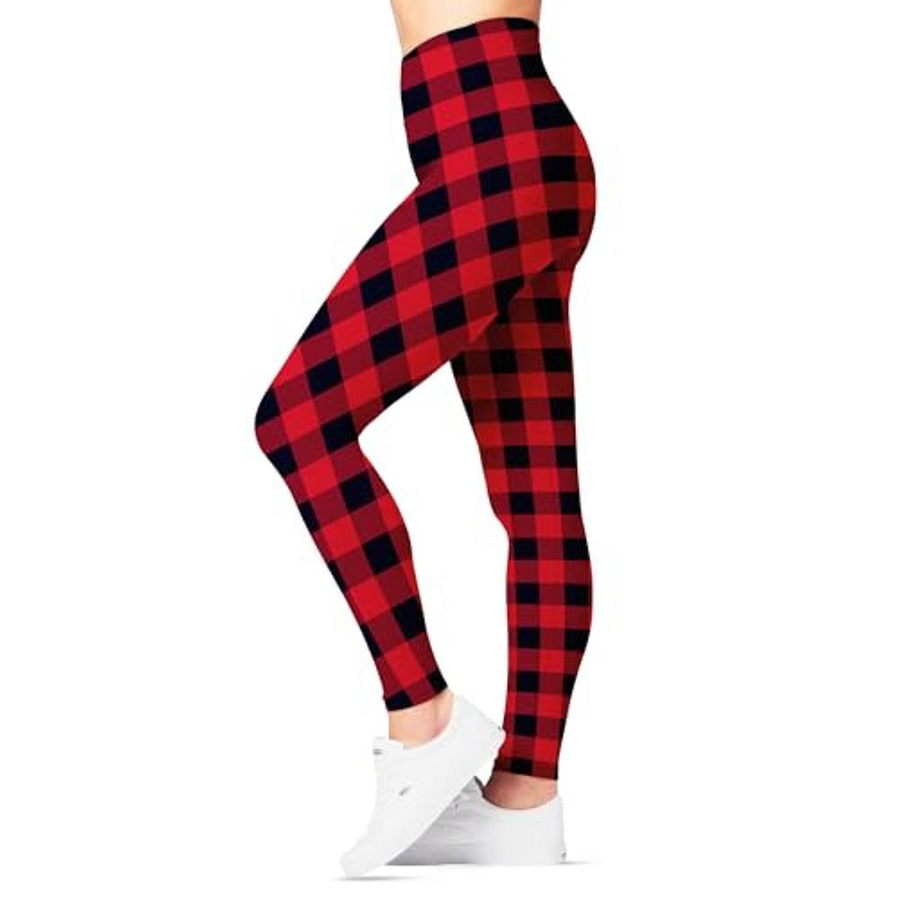 

Атласные рождественские леггинсы для женщин SATINA, цвет Red Plaid