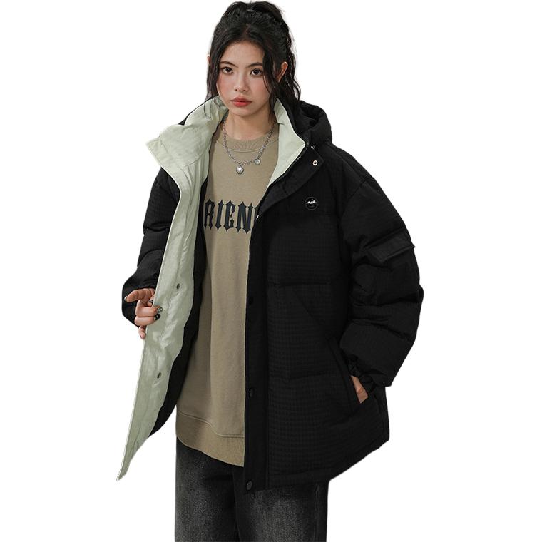 

Пуховик женский с капюшоном и подкладкой из флиса Others WARRIOR, черный (diy badge)