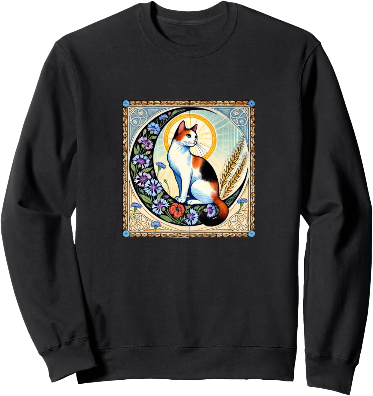 

Толстовка с изображением кошки в пестрых тонах и василька на фоне луны Retro Cali Loves Snugg, черный