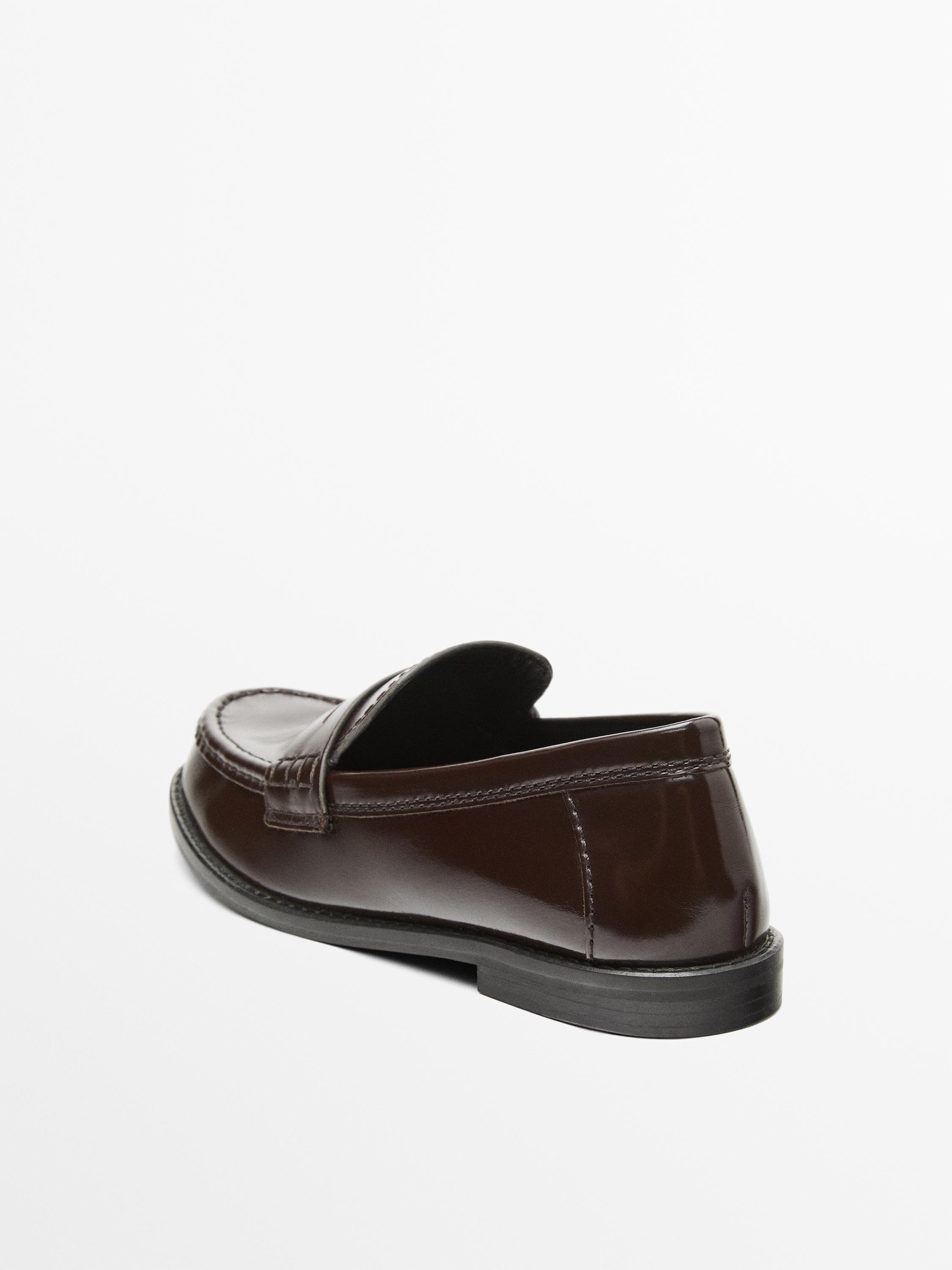Кожаные мокасины с глянцевой отделкой Massimo Dutti, коричневый — фото 4