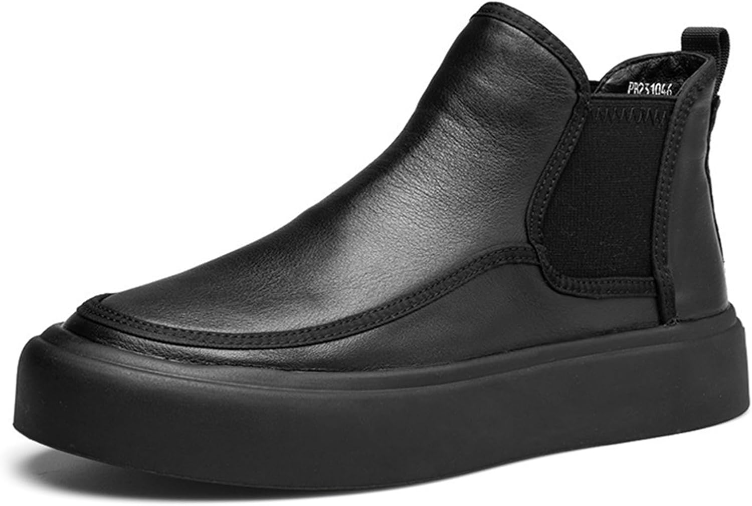 

Мужские кожаные ботинки Челси на платформе с круглым носком, удобной меховой подкладкой, эластичной вставкой, без шнурков, повседневные ботинки на щиколотку, средние по высоте, для работы и делового стиля Ptnoka, черный