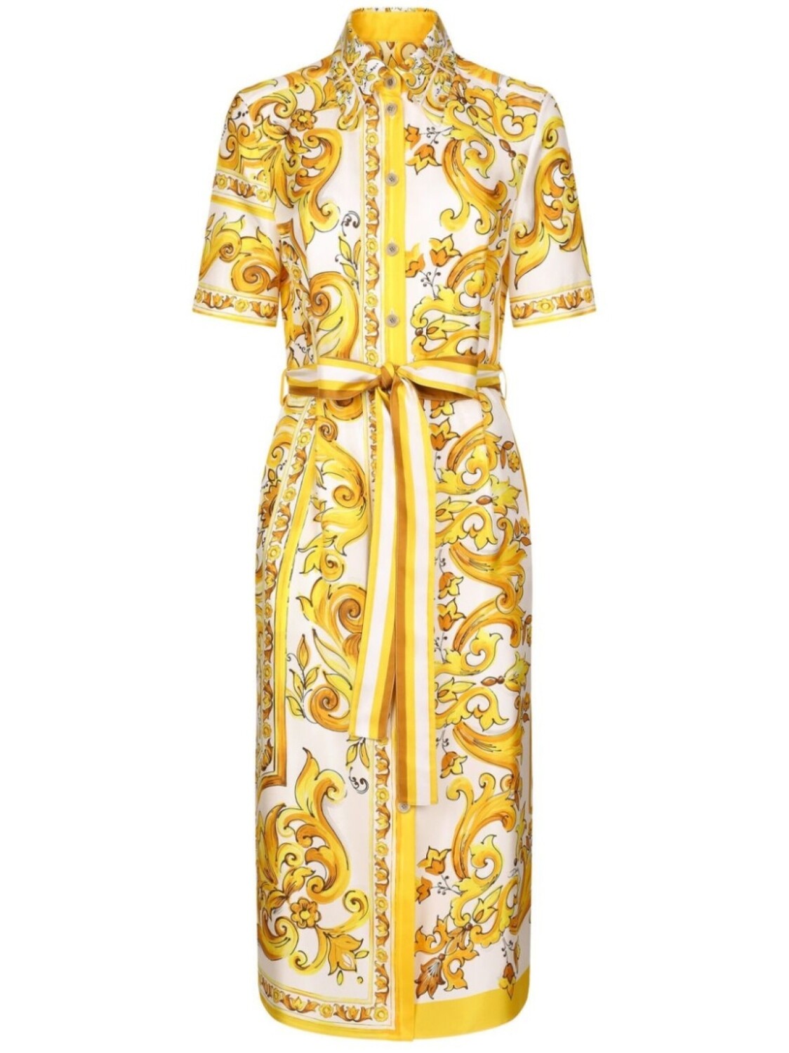 

Dolce & Gabbana шелковое платье миди с принтом Majolica, желтый
