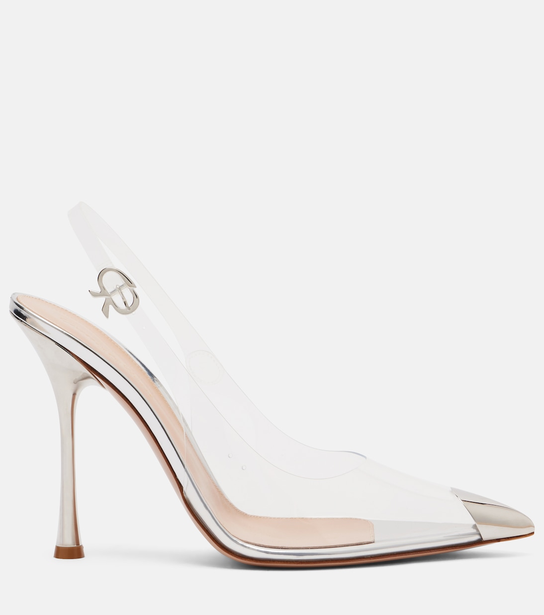 Туфли-лодочки Diana 105 с открытой пяткой Gianvito Rossi, Trasp+Silver — фото 4