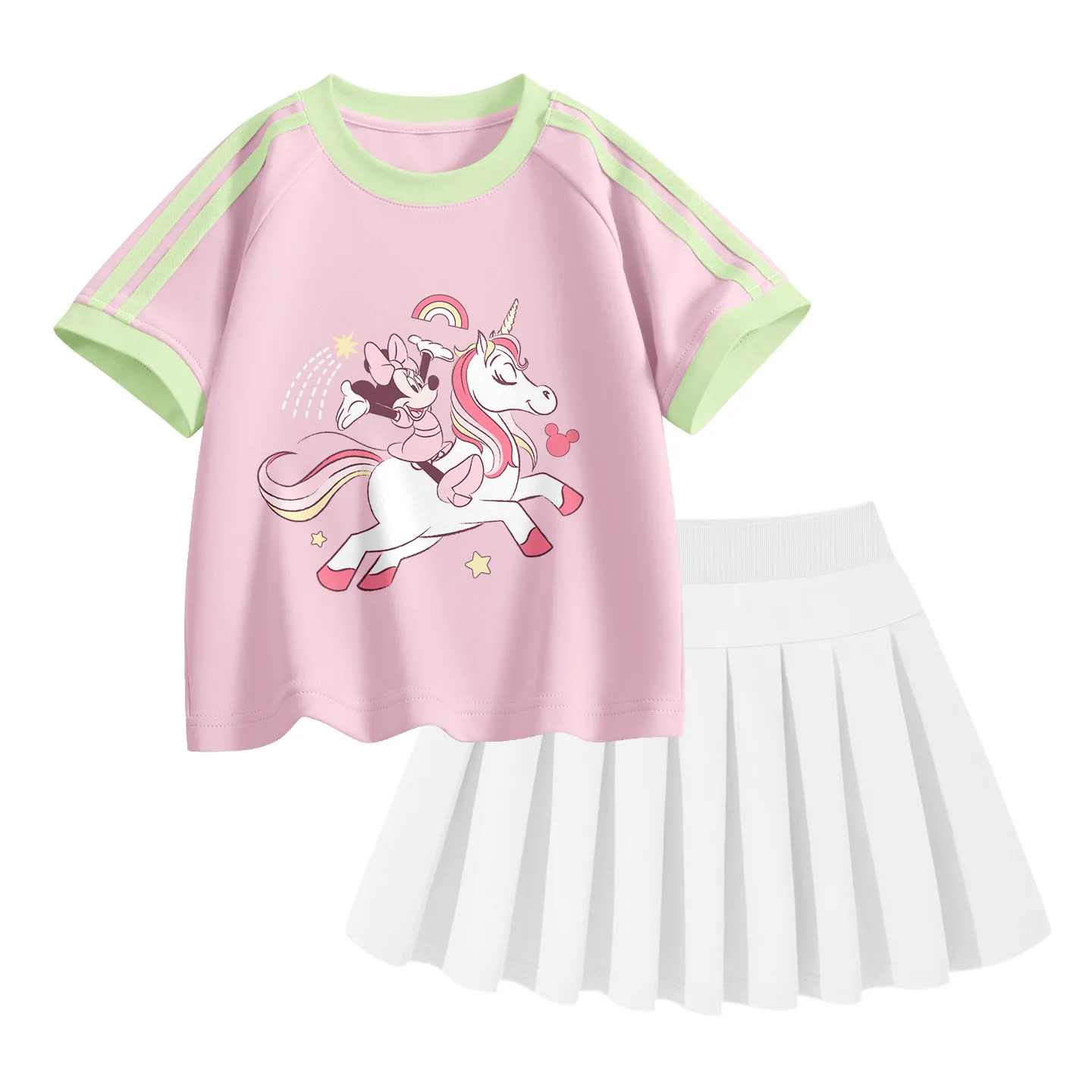 Детская спортивная футболка с круглым вырезом Disney, DiFei Horse Mousse Pink+Solid Color White