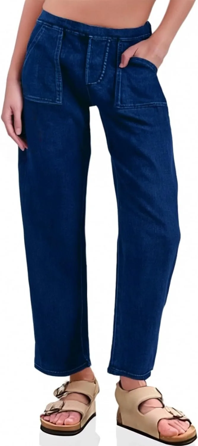 

Женские джинсы Mid Waisted Straight Leg Pull On с карманами Lynroxia