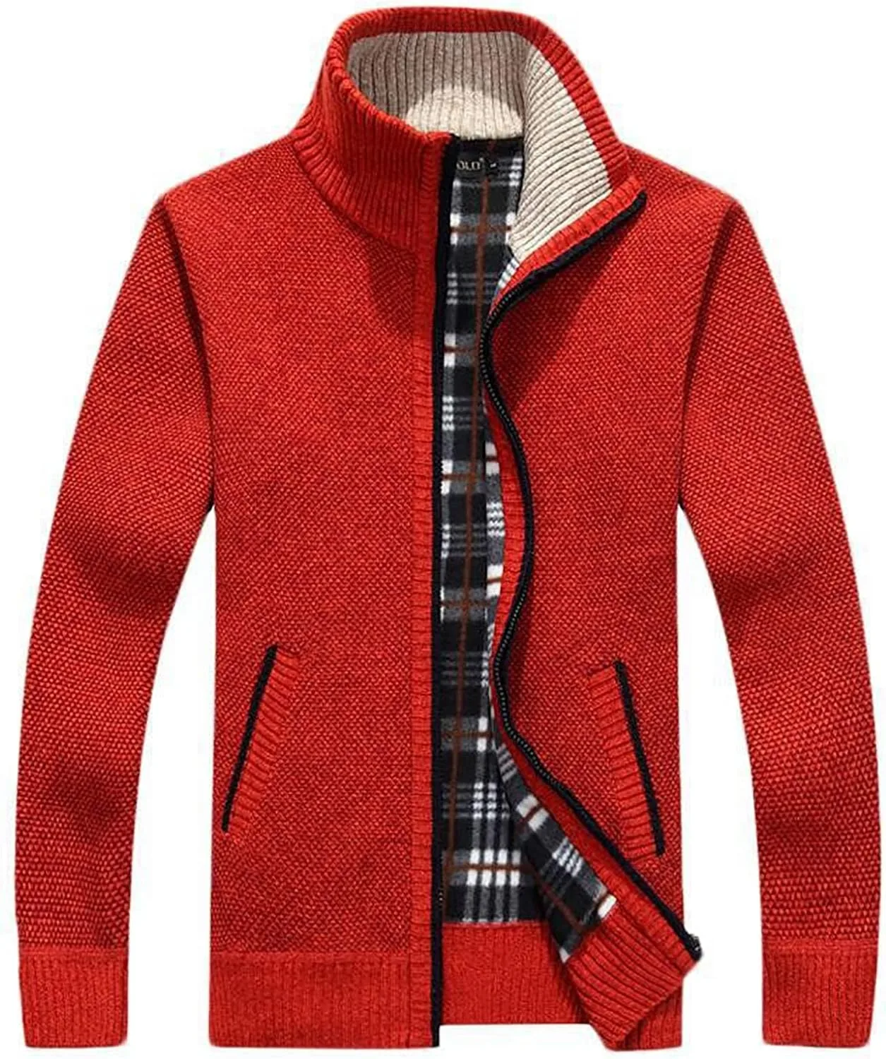 

Мужской кардиган зимний флис на молнии slim fit с воротником стойкой и карманами