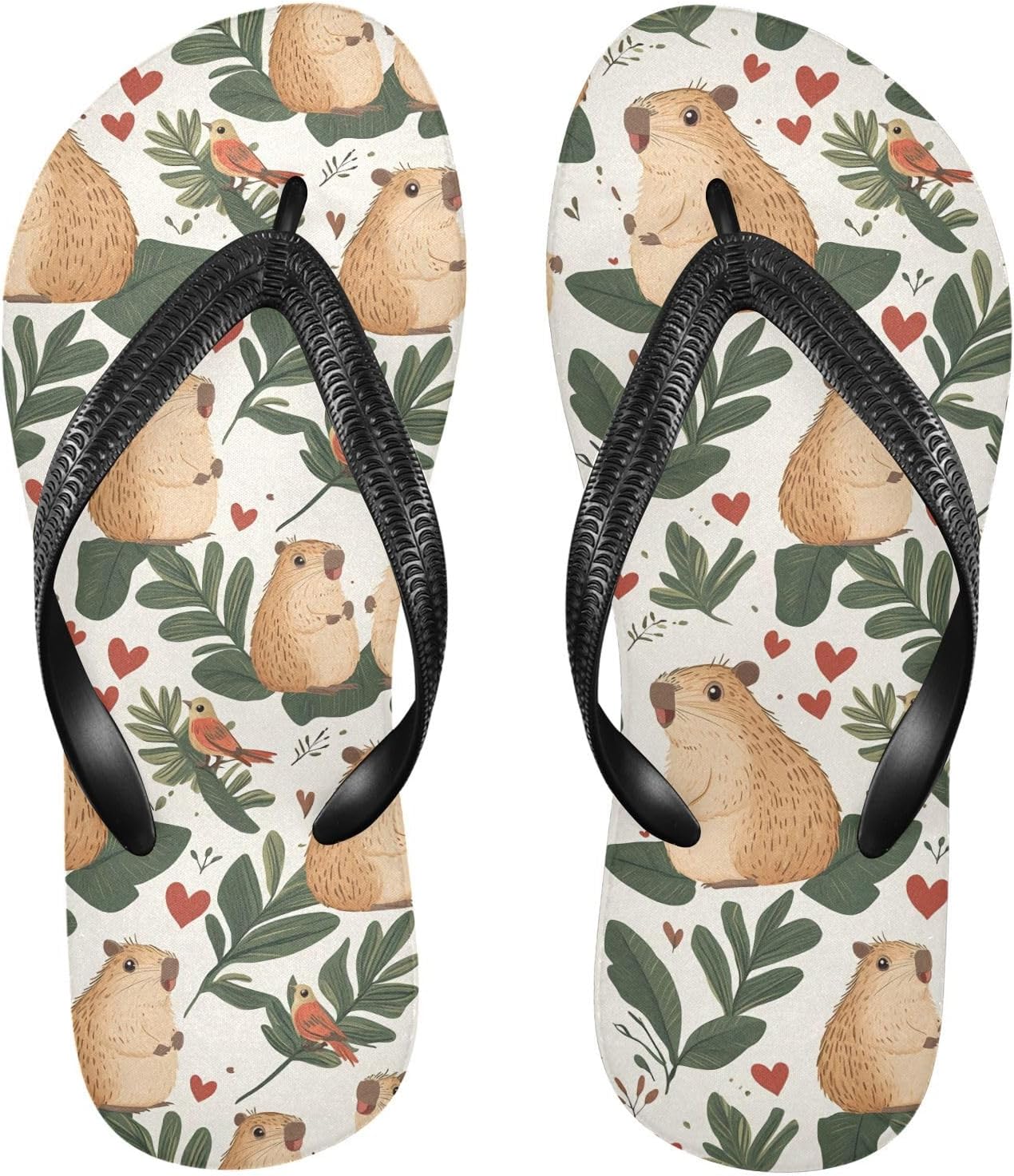 

Сандалии-шлепанцы с изображением капибар, листьев и птиц, летние пляжные повседневные сандалии для женщин и мужчин, обувь для душа 20861713 Kfbe, Capybara