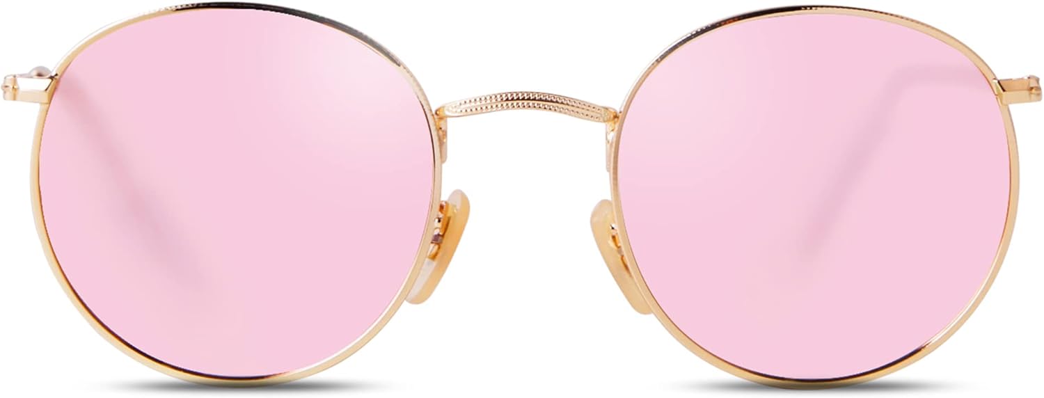 

Ретро круглые поляризованные солнцезащитные очки для женщин и мужчин в классической винтажной металлической оправе с защитой от УФ-излучения DQbhzh, Gold/Pink Mirrored