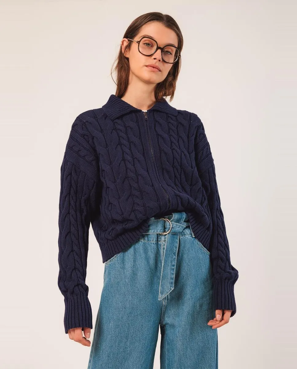 

Женская куртка с длинным рукавом и вязаным воротником Indi & Cold, темно-синий