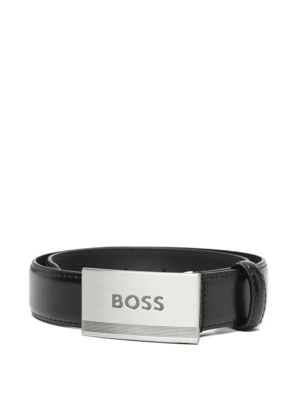 Кожаный ремень с логотипом Boss, серый