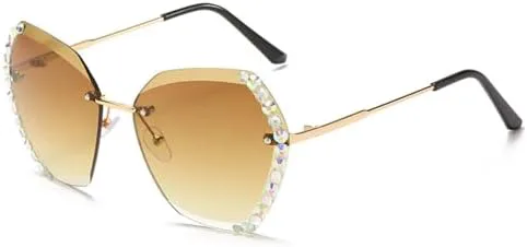 

Винтажные солнцезащитные очки без оправы со стразами 2027 года для женщин и мужчин, ретро-стиль, линзы с градиентной огранкой, защита от ультрафиолета UV400 MTZJH, 2