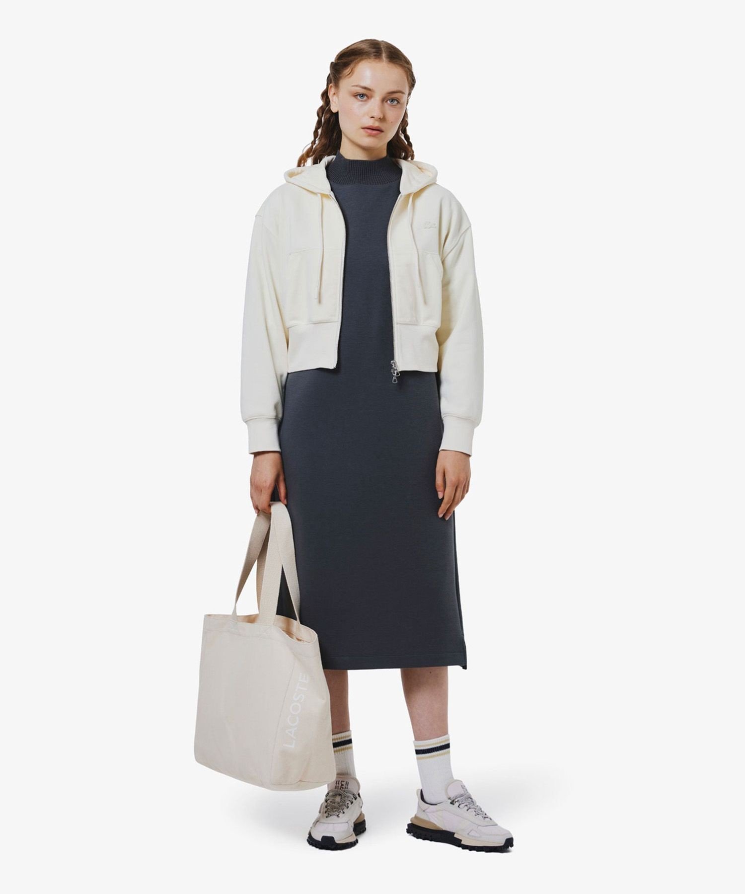 Толстовка LACOSTE Off white на молнии, с флисовой подкладкой — фото 4