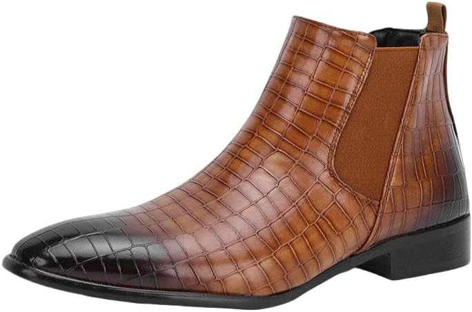 

Мужские ботинки Santimon с тиснением под крокодила, ботинки Челси на низком каблуке для формального и повседневного стиля, удобные для офиса, свадьбы и вечернего выхода, Tan