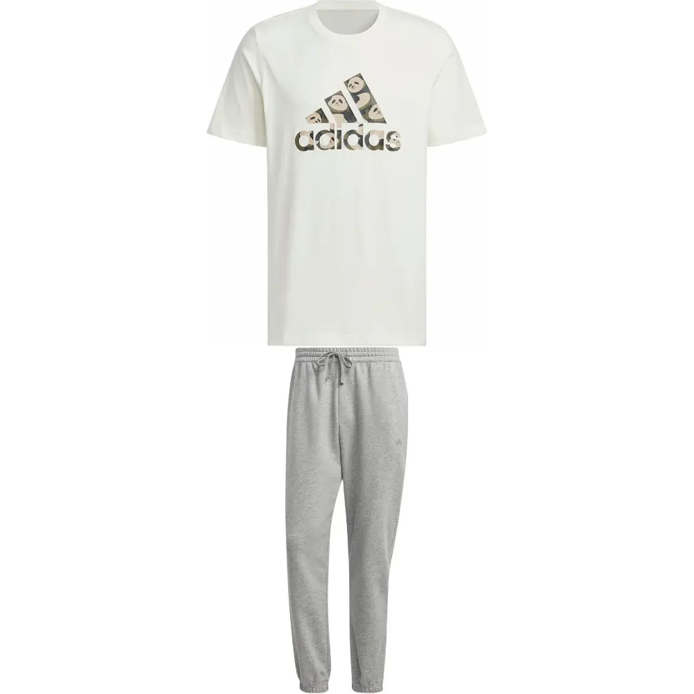 

Повседневный спортивный мужской комплект белого цвета + средне-серый меланжевый Adidas, серый