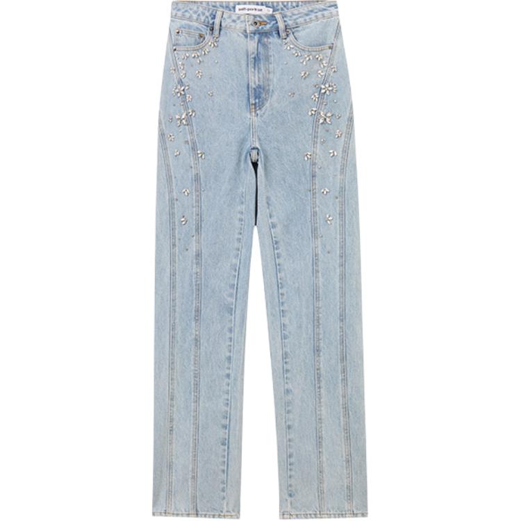 

Самопортрет Прямые джинсы с инкрустацией камнями Self-portrait, Светлый деним синий