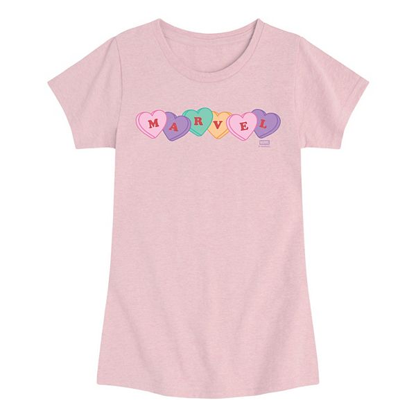 

Футболка с принтом Candy Hearts для девочек 7-16 лет Marvel, Heather Pink