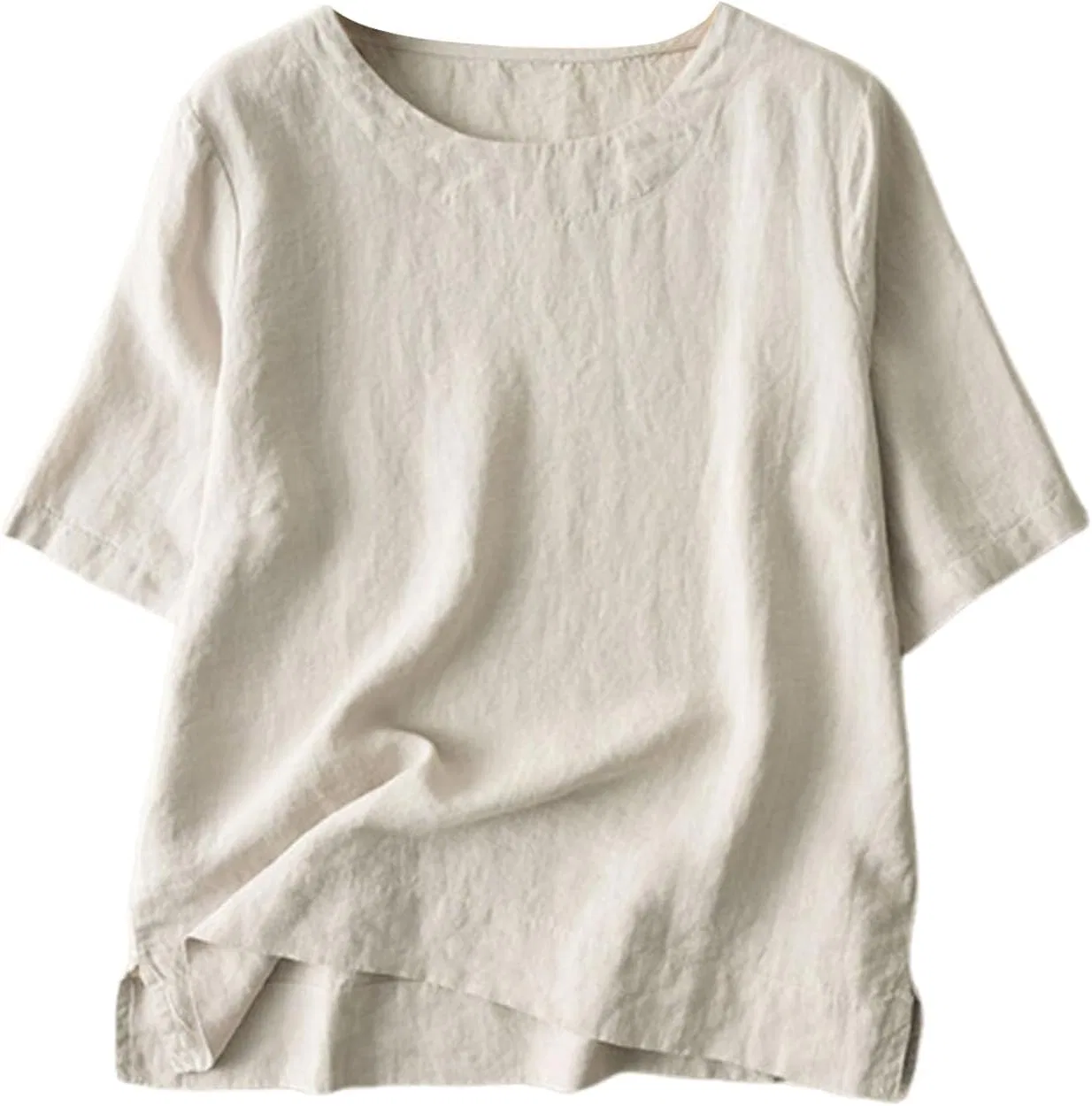 Футболка из хлопка и льна, женская, Oversize, бежевая