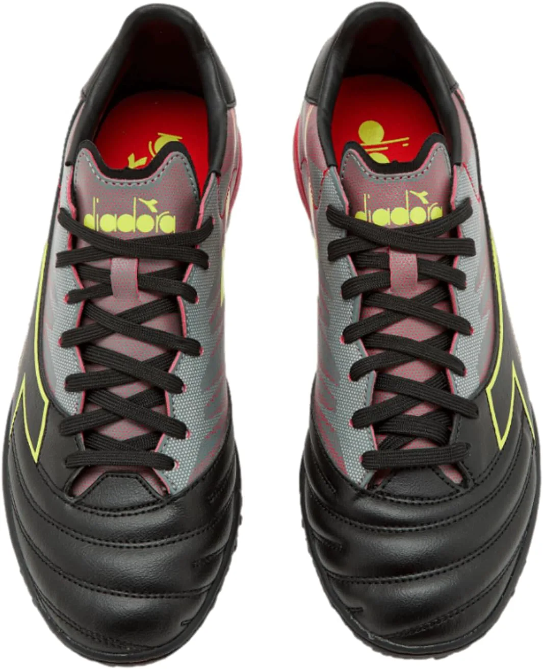 Футбольные бутсы Diadora Brasil Elite Turf - водоотталкивающий Suprellsoft, противоскользящая подкладка из ПУ на пятке, точки гибкости на стельке, высококачественное исполнение, черный/красный/желтый — фото 4