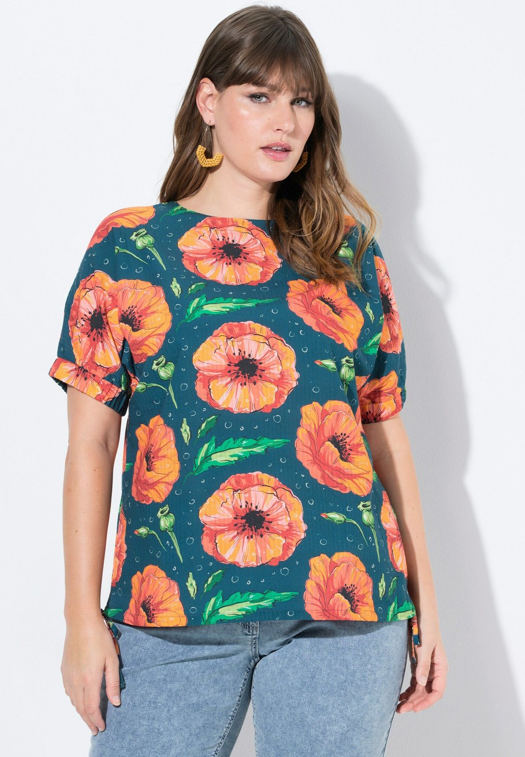 

Блуза SHORT SLEEVE POPPY PRINT Ulla Popken, сине-зеленый