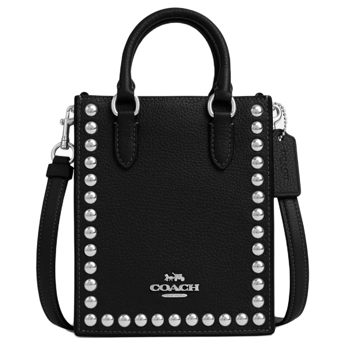 

Сумка-шоппер из зернистой кожи, миниатюрная женская сумка через плечо, серебристо-черная COACH