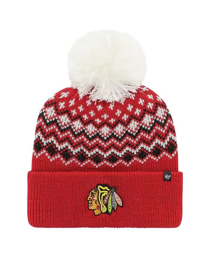 

Женская красная вязаная шапка Chicago Blackhawks Elsa с манжетами и помпоном '47 Brand