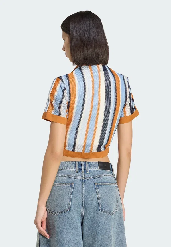 Блуза Adidas Originals Summer Glow Striped Cropped Button Down, цвет ржаво-оранжевый — фото 2