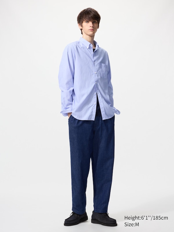 Рубашка regular fit из поплина, button-down (тонкая полоска) Uniqlo, 13 red — фото 2