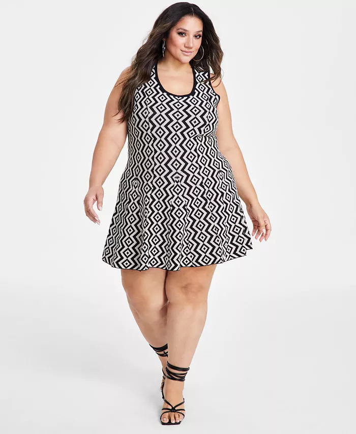 

Платье-свитер приталенное с расклешенным низом Plus Size с геометрическим принтом Nina Parker, мультиколор