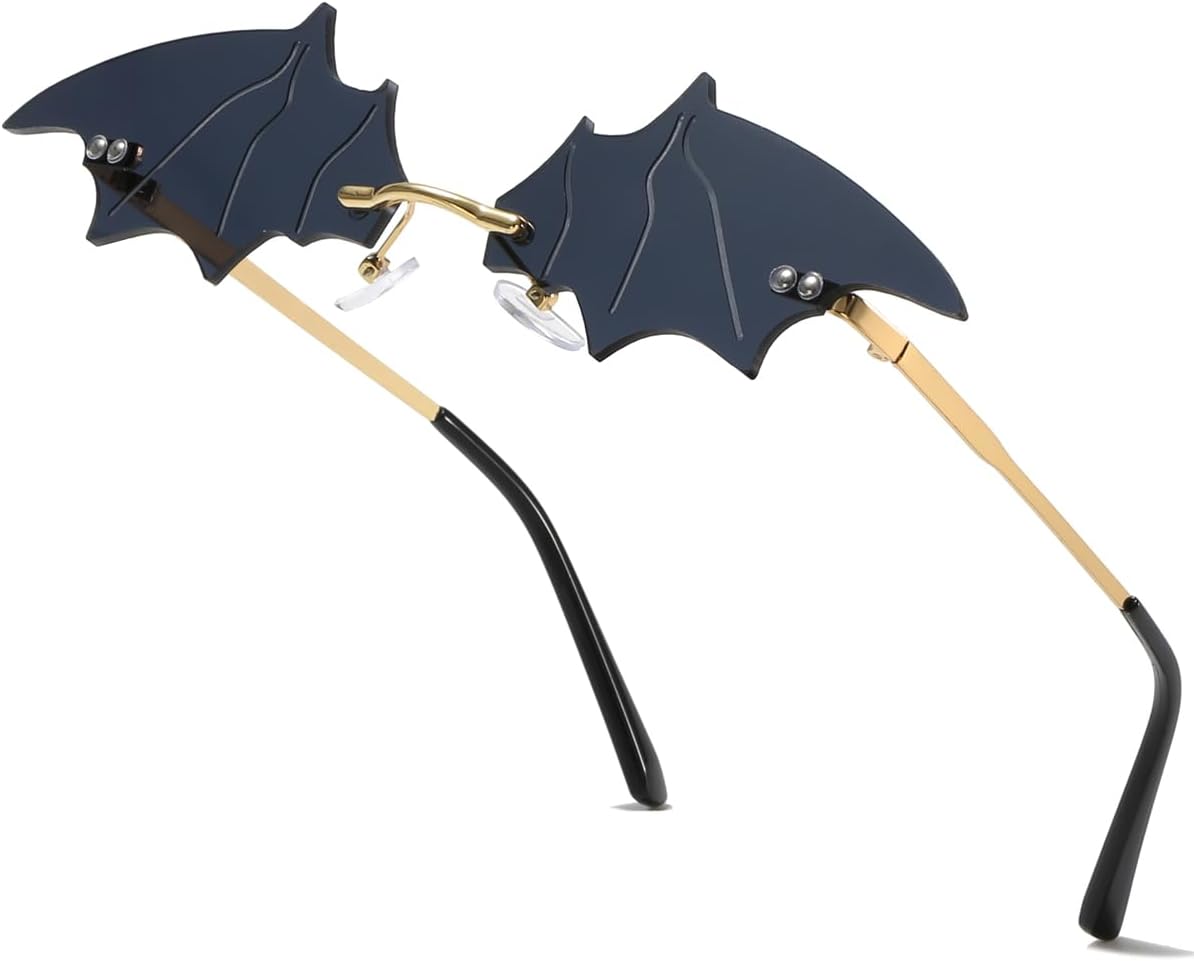 

Солнцезащитные очки без оправы в виде летучей мыши на Хэллоуин, очки с крыльями летучей мыши для женщин и мужчин, дьявольские очки на Хэллоуин, готические и вампирские аксессуары VEOFEMLEA, Black