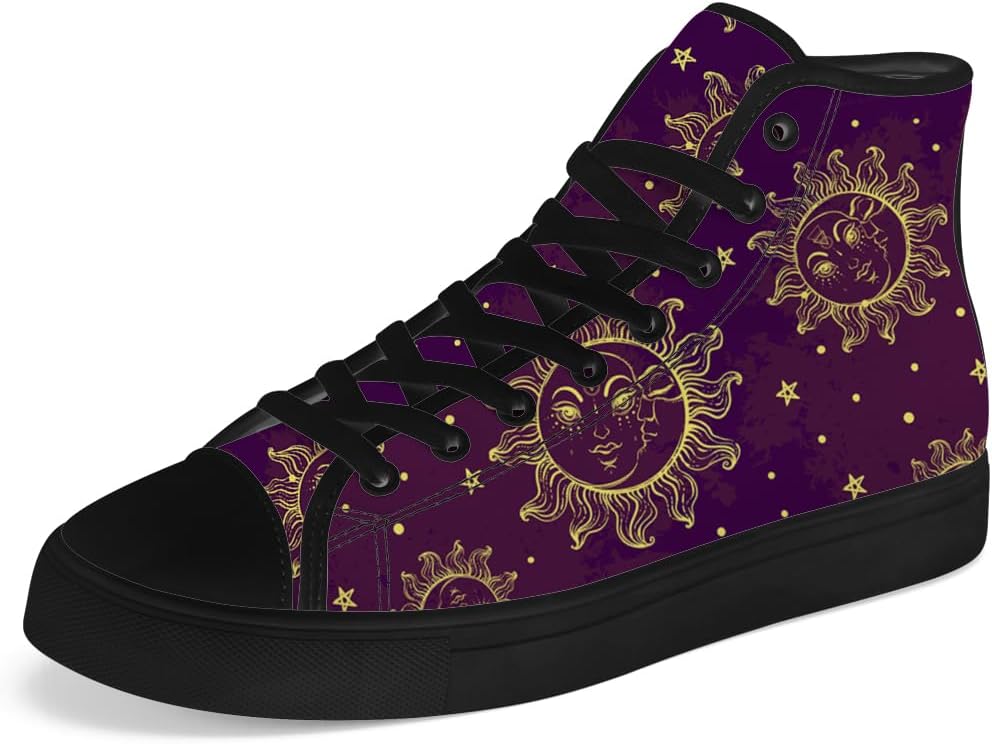 

Мужские и женские высокие кеды с солнцем и луной на холщовой основе, высокие кроссовки на шнуровке, повседневная обувь Chebing, желтый