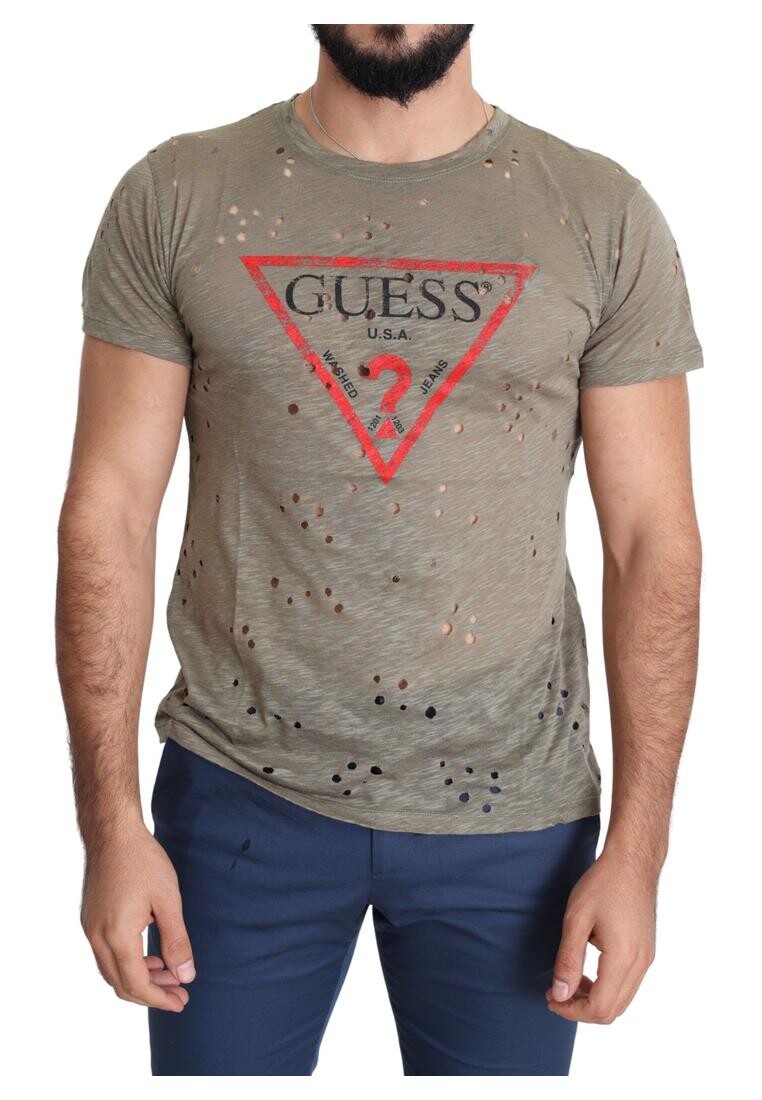 

Футболка для отдыха из эластичного хлопка с принтом логотипа Guess, коричневый