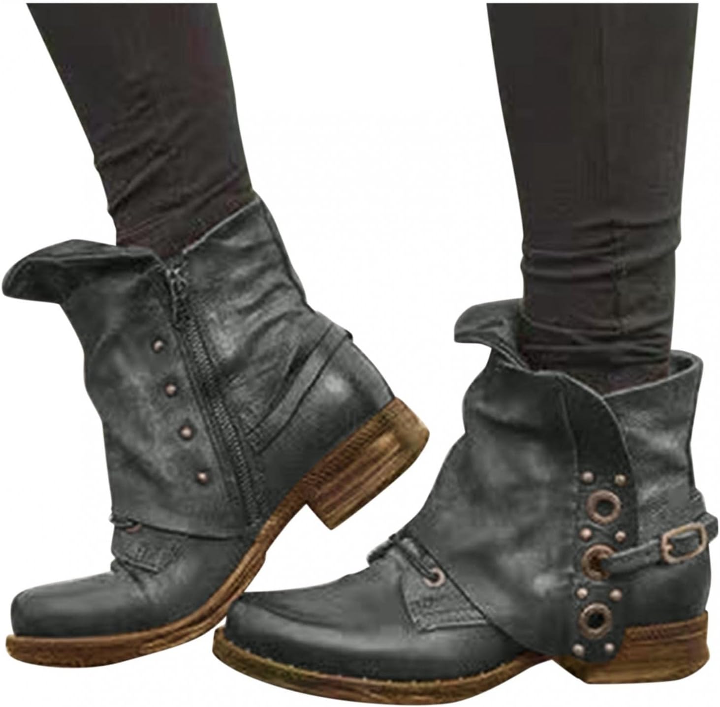 

Женские винтажные бохо-башмаки Hbeylia, кожаные, с заклепками, на шнуровке, с металлической пряжкой, серый