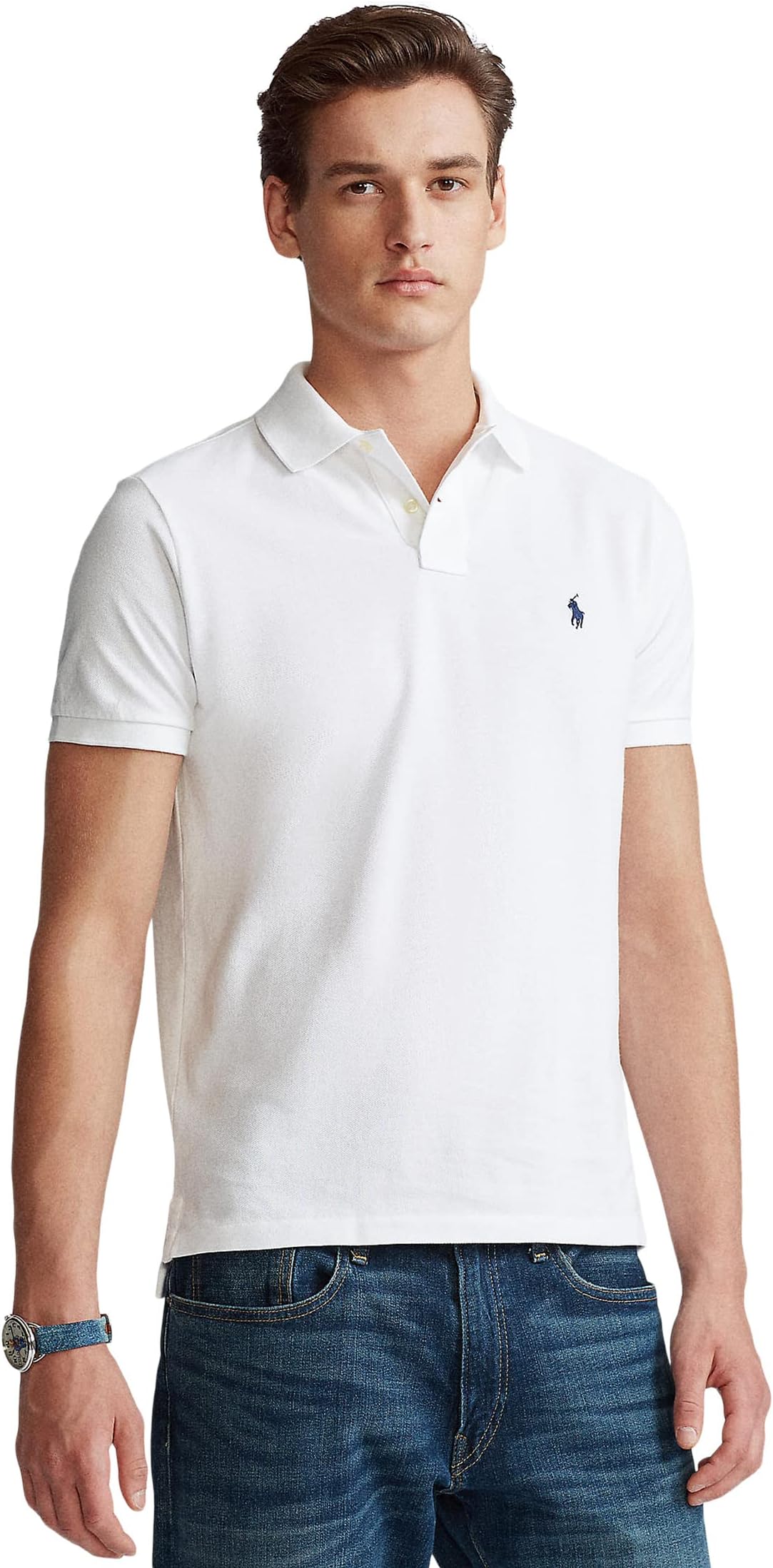 

Рубашка-поло Custom Slim Fit Mesh Polo Polo Ralph Lauren, белый