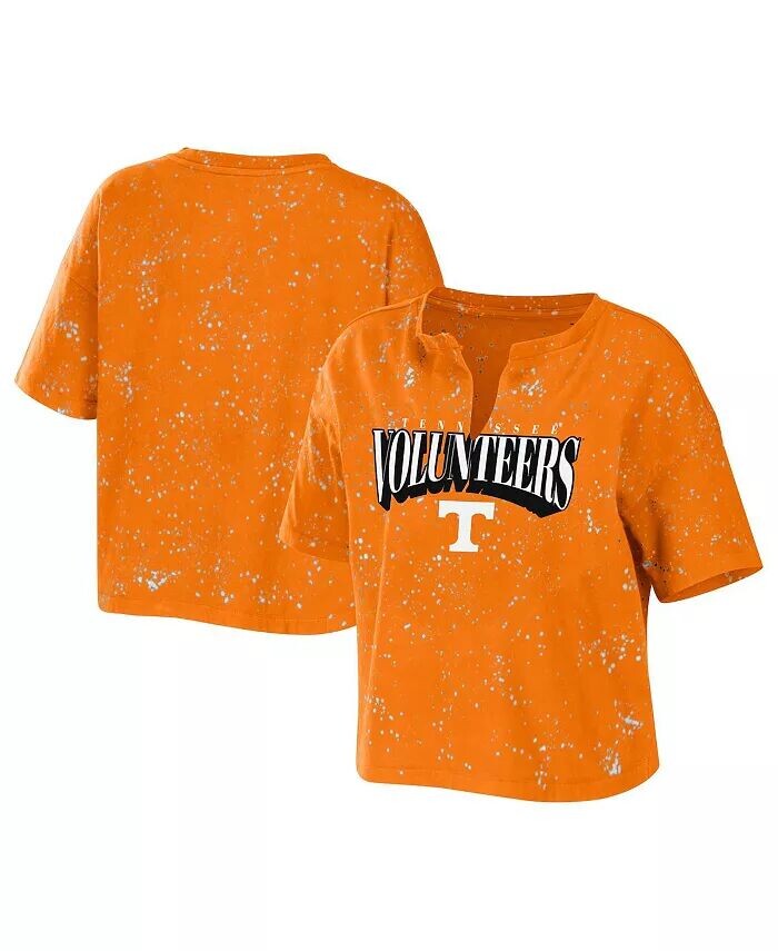 

Женская укороченная футболка с вырезом и вырезом Tennessee Orange Tennessee Volunteers Bleach Wash Splatter Wear By Erin Andrews