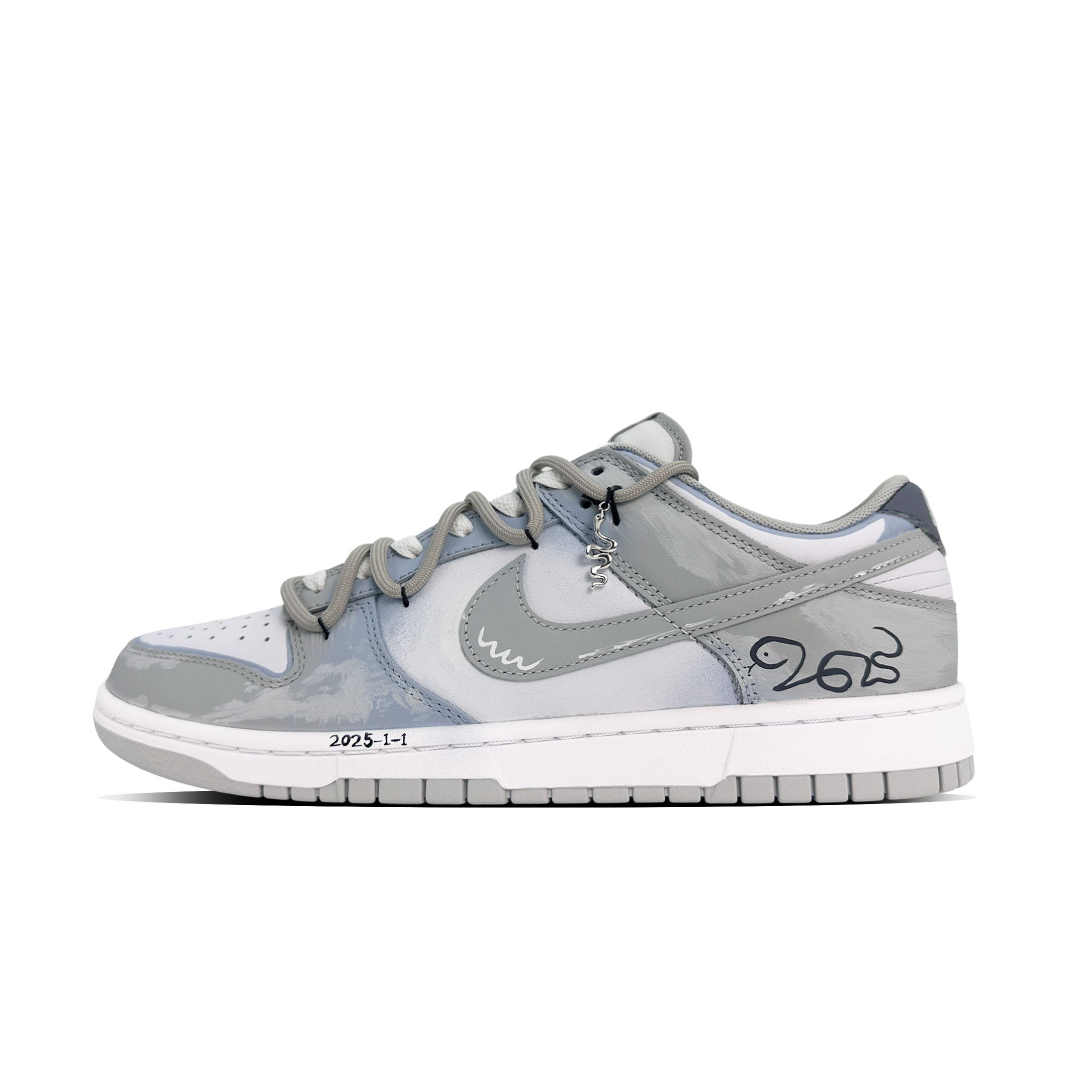 

Nike Кроссовки для скейтбординга Dunk Auspicious Silver Snake с тонкой подошвой и нескользящим верхом, мужские, светло-серые