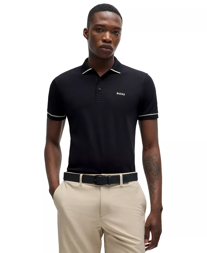 

Мужская поло с контрастной отделкой Slim-Fit Hugo Boss, черный