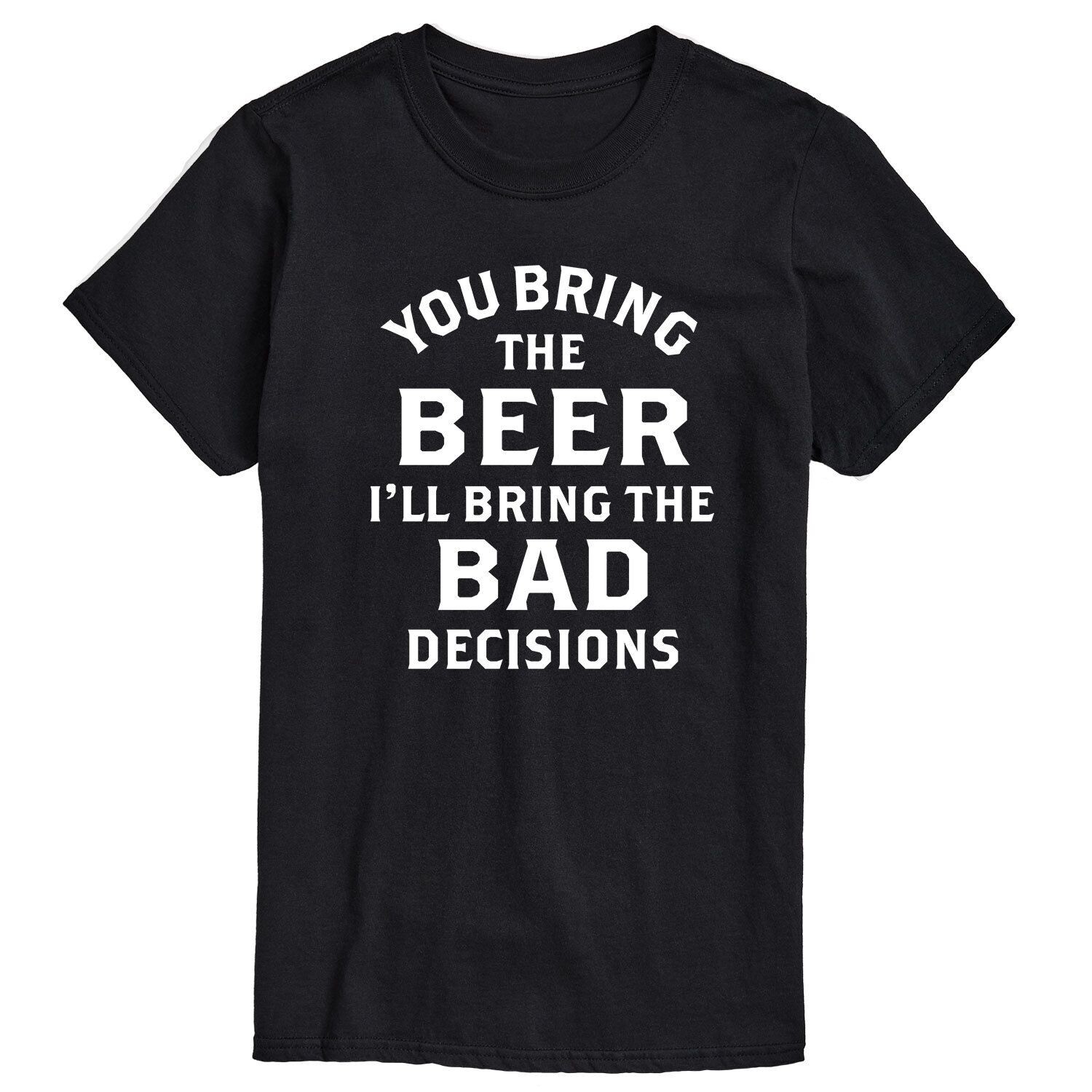

Мужская футболка с рисунком Big & Tall Beer Bad Decisions License, черный