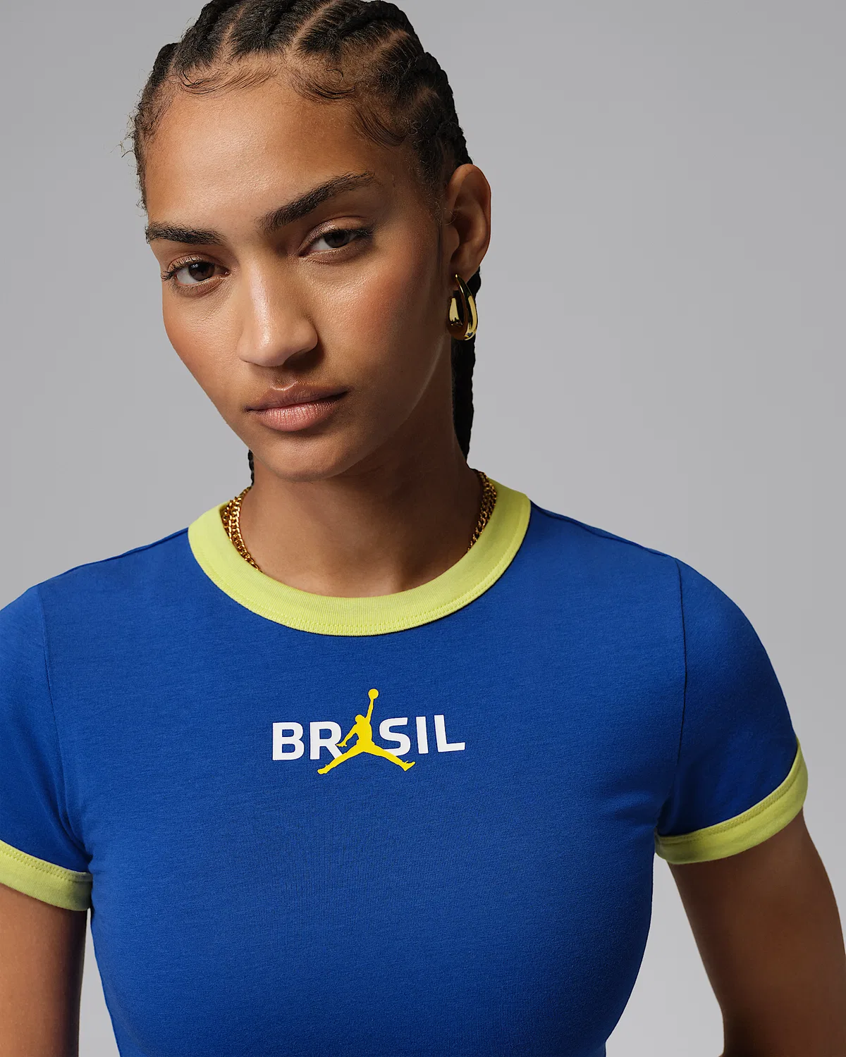 Женская футболка с принтом Brazil Crewneck Jordan, Old Royal/Yellow Pulse — фото 3