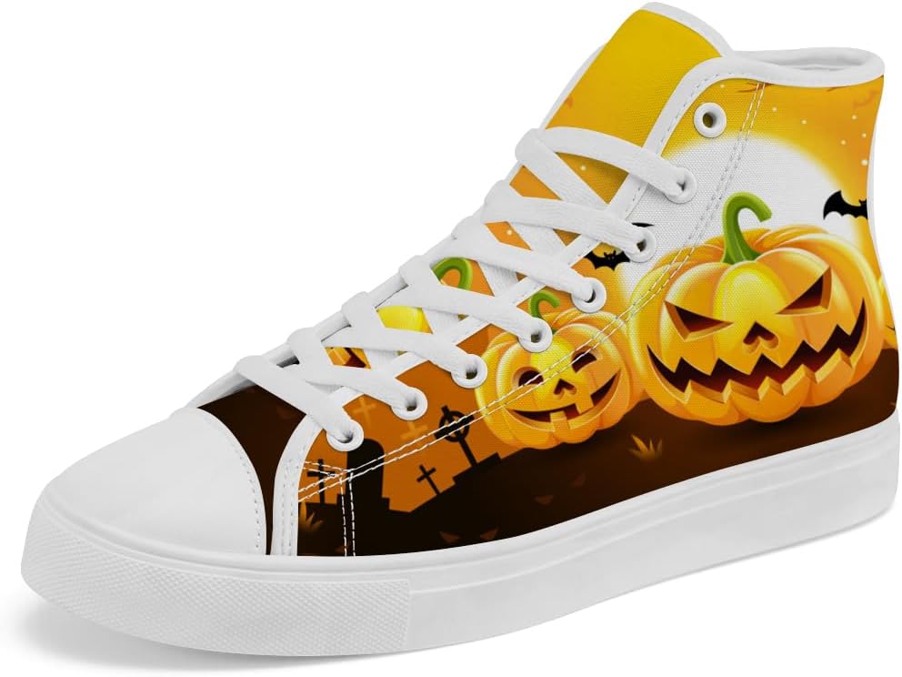 

Высокие кеды из парусины с рисунком тыквы, высокие кроссовки на шнуровке, повседневная обувь для мужчин и женщин Chebing, желтый