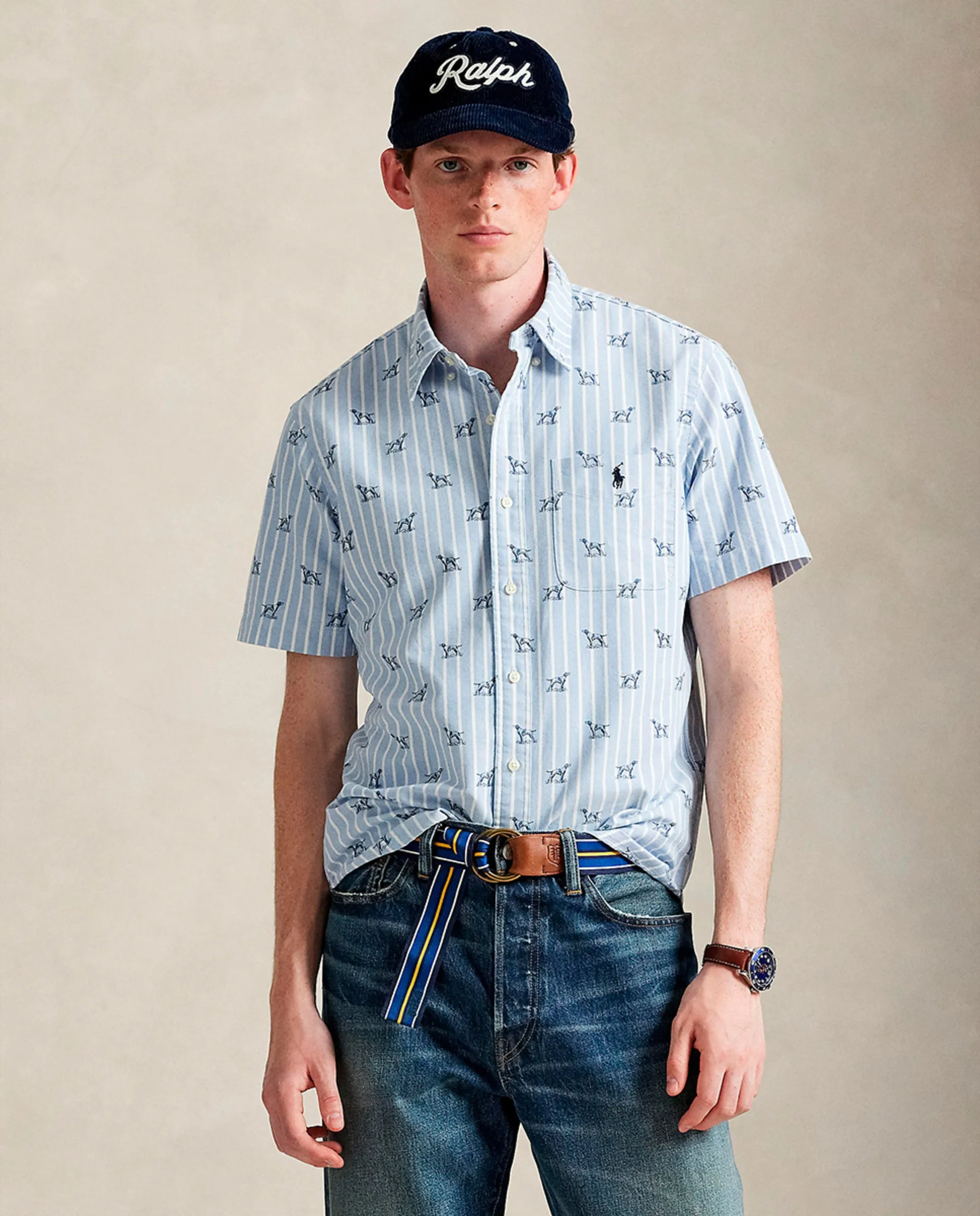 

Мужская хлопковая рубашка Custom Fit Polo Ralph Lauren, голубой