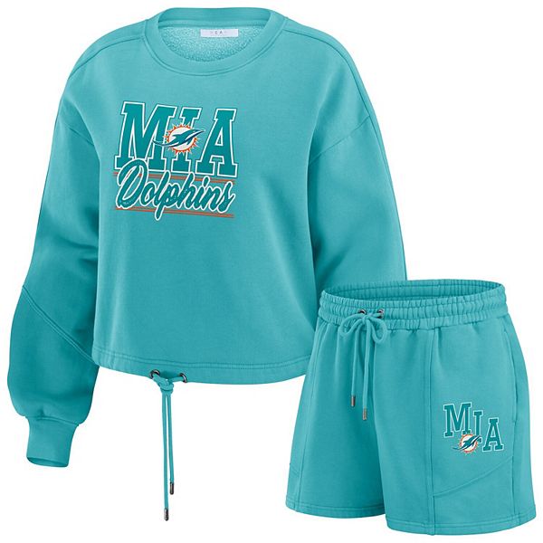 

Женский лонгслив и шорты для отдыха aqua miami dolphins из флиса Wear By Erin Andrews