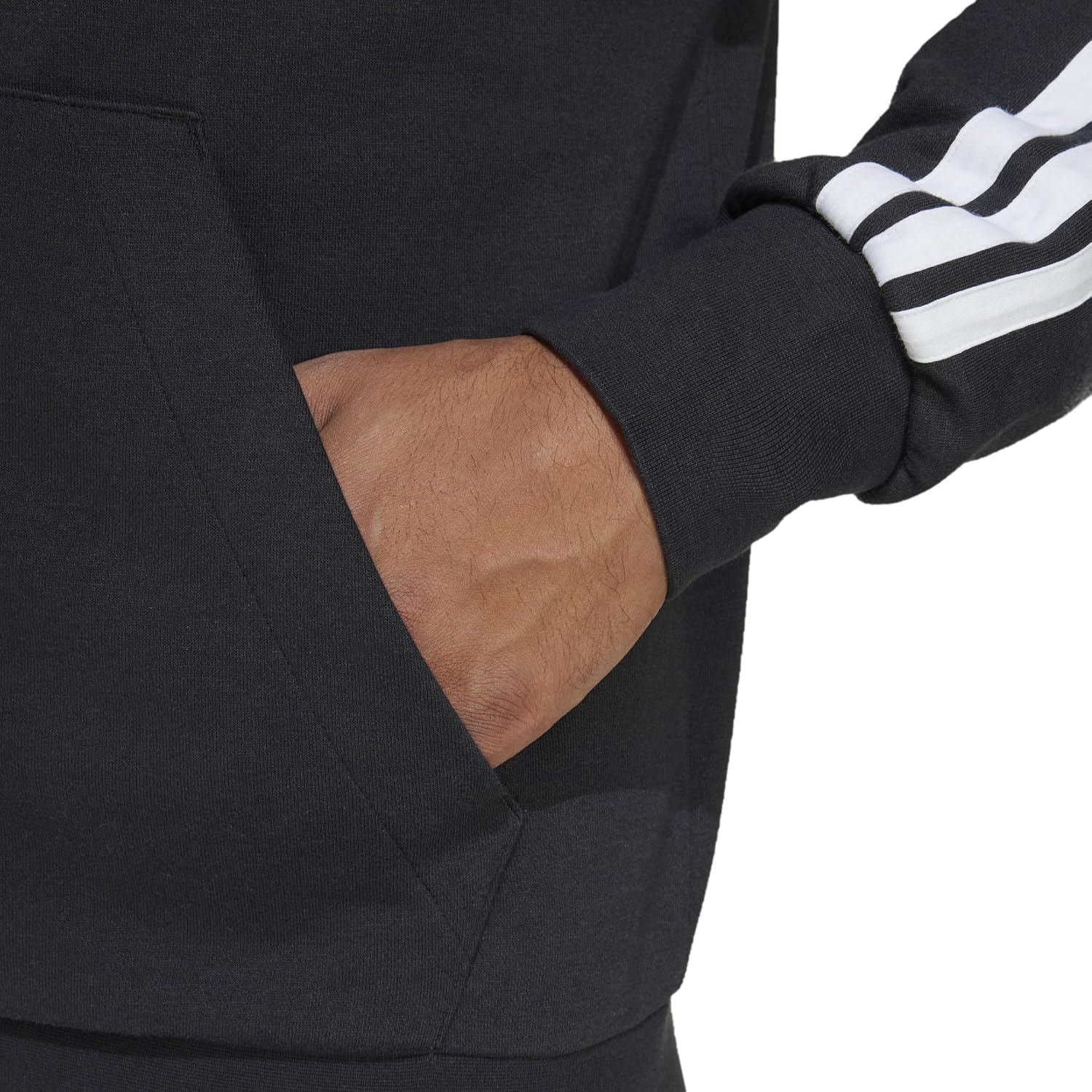 Мужская толстовка adidas Essentials 3-Stripes French Terry Full-Zip Hoodie (KTE94), черно-белый — фото 3