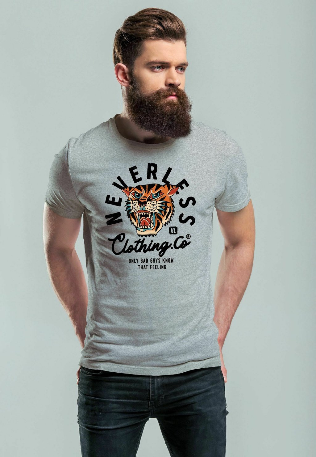 

Футболка с принтом TIGER MOTIV SCHRIFT RETRO VINTAGE Neverless, серый