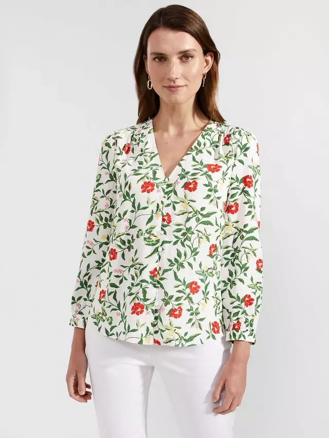 

Блуза Hobbs Hobbs Florence Floral Print V-Neck, цвет ivory/multi